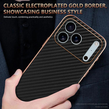 AZNS Electroplated Edge Carbon Fiber Texture Phone Case, For iPhone 18 Pro, For iPhone 18 Pro Max, For iPhone 17e / 16e, For iPhone 17 Pro Max, For iPhone 17 Pro, For iPhone 17, For iPhone Air, For iPhone 16 Pro Max, For iPhone 16 Pro, For iPhone 16 Pl...