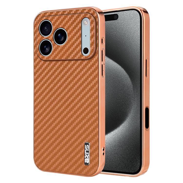 AZNS Electroplated Edge Carbon Fiber Texture Phone Case, For iPhone 18 Pro, For iPhone 18 Pro Max, For iPhone 17e / 16e, For iPhone 17 Pro Max, For iPhone 17 Pro, For iPhone 17, For iPhone Air, For iPhone 16 Pro Max, For iPhone 16 Pro, For iPhone 16 Pl...