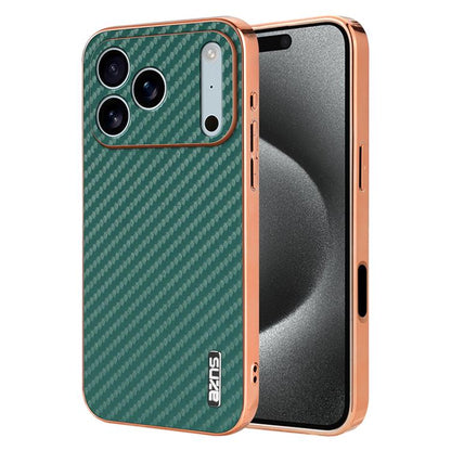 AZNS Electroplated Edge Carbon Fiber Texture Phone Case, For iPhone 18 Pro, For iPhone 18 Pro Max, For iPhone 17e / 16e, For iPhone 17 Pro Max, For iPhone 17 Pro, For iPhone 17, For iPhone Air, For iPhone 16 Pro Max, For iPhone 16 Pro, For iPhone 16 Pl...
