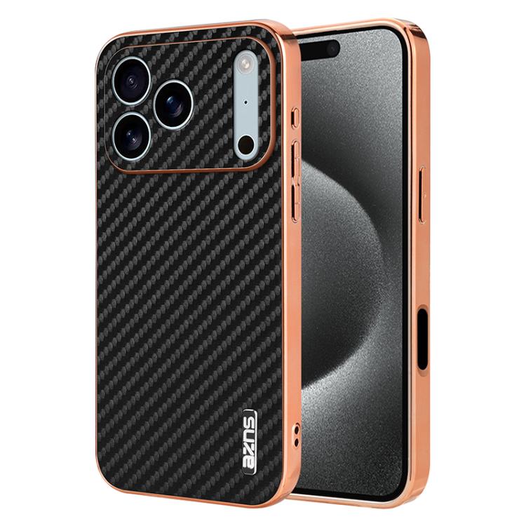 AZNS Electroplated Edge Carbon Fiber Texture Phone Case, For iPhone 18 Pro, For iPhone 18 Pro Max, For iPhone 17e / 16e, For iPhone 17 Pro Max, For iPhone 17 Pro, For iPhone 17, For iPhone Air, For iPhone 16 Pro Max, For iPhone 16 Pro, For iPhone 16 Pl...