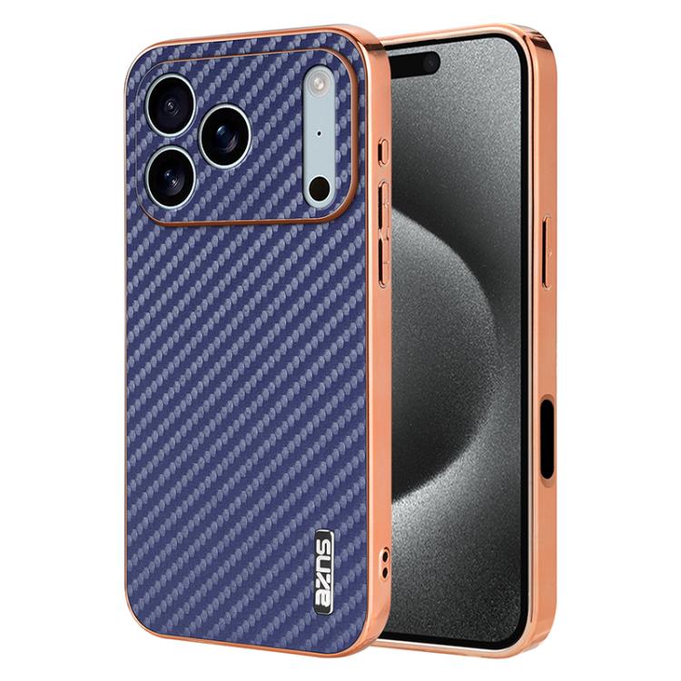 AZNS Electroplated Edge Carbon Fiber Texture Phone Case, For iPhone 18 Pro, For iPhone 18 Pro Max, For iPhone 17e / 16e, For iPhone 17 Pro Max, For iPhone 17 Pro, For iPhone 17, For iPhone Air, For iPhone 16 Pro Max, For iPhone 16 Pro, For iPhone 16 Pl...