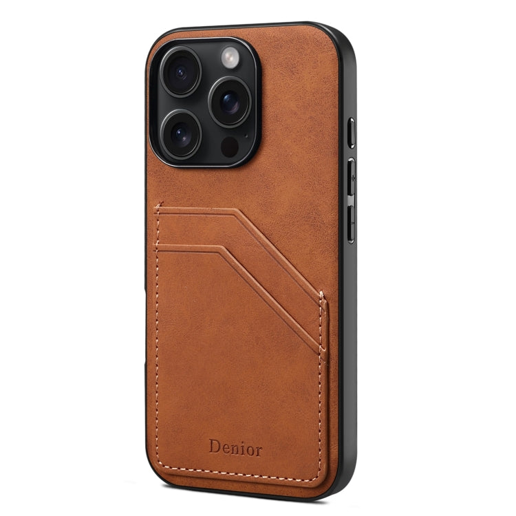 Denior D09 PU Dual Card Slot Back Cover Phone Case, For iPhone 17e / 16e, For iPhone 17 Pro Max, For iPhone 17 Pro, For iPhone 17, For iPhone Air, For iPhone 16 Pro Max, For iPhone 16 Pro, For iPhone 16 Plus, For iPhone 16