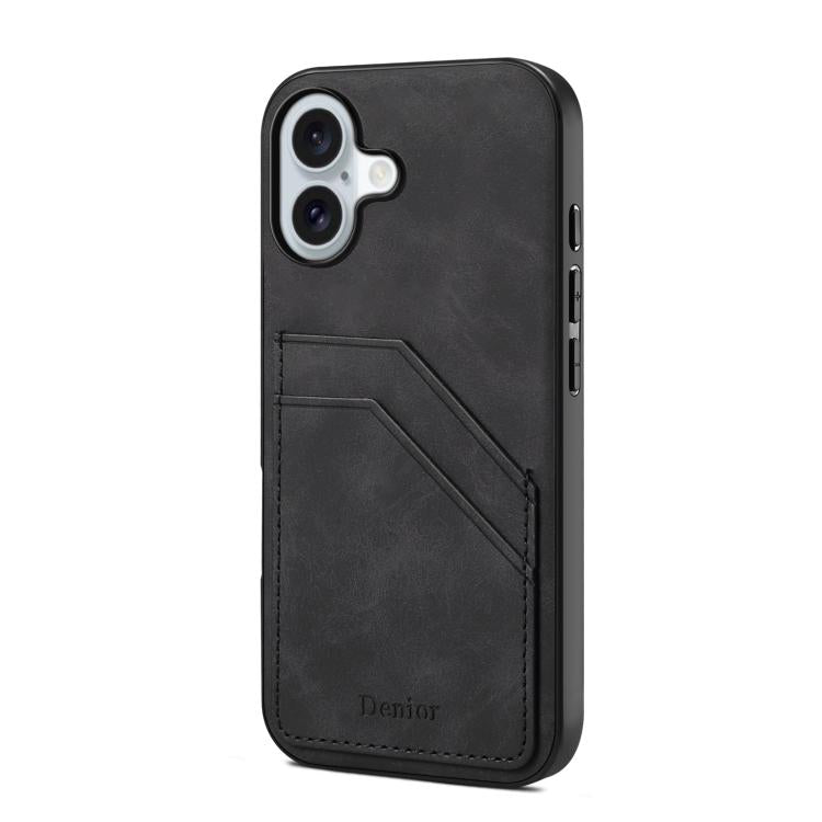 Denior D09 PU Dual Card Slot Back Cover Phone Case, For iPhone 17e / 16e, For iPhone 17 Pro Max, For iPhone 17 Pro, For iPhone 17, For iPhone Air, For iPhone 16 Pro Max, For iPhone 16 Pro, For iPhone 16 Plus, For iPhone 16