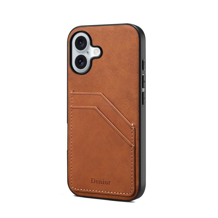 Denior D09 PU Dual Card Slot Back Cover Phone Case, For iPhone 17e / 16e, For iPhone 17 Pro Max, For iPhone 17 Pro, For iPhone 17, For iPhone Air, For iPhone 16 Pro Max, For iPhone 16 Pro, For iPhone 16 Plus, For iPhone 16