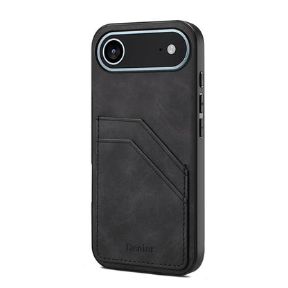 Denior D09 PU Dual Card Slot Back Cover Phone Case, For iPhone 17e / 16e, For iPhone 17 Pro Max, For iPhone 17 Pro, For iPhone 17, For iPhone Air, For iPhone 16 Pro Max, For iPhone 16 Pro, For iPhone 16 Plus, For iPhone 16