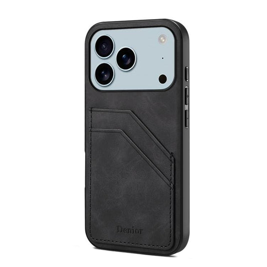 Denior D09 PU Dual Card Slot Back Cover Phone Case, For iPhone 18 Pro / 17 Pro, For iPhone 18 Pro Max / 17 Pro Max, For iPhone 17e / 16e, For iPhone 17, For iPhone Air, For iPhone 16 Pro Max, For iPhone 16 Pro, For iPhone 16 Plus, For iPhone 16