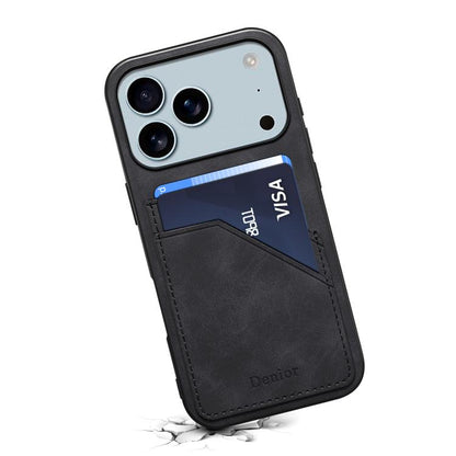 Denior D09 PU Dual Card Slot Back Cover Phone Case, For iPhone 18 Pro / 17 Pro, For iPhone 18 Pro Max / 17 Pro Max, For iPhone 17e / 16e, For iPhone 17, For iPhone Air, For iPhone 16 Pro Max, For iPhone 16 Pro, For iPhone 16 Plus, For iPhone 16