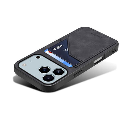 Denior D09 PU Dual Card Slot Back Cover Phone Case, For iPhone 18 Pro / 17 Pro, For iPhone 18 Pro Max / 17 Pro Max, For iPhone 17e / 16e, For iPhone 17, For iPhone Air, For iPhone 16 Pro Max, For iPhone 16 Pro, For iPhone 16 Plus, For iPhone 16