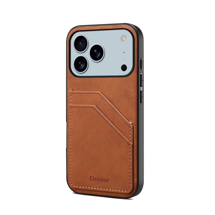 Denior D09 PU Dual Card Slot Back Cover Phone Case, For iPhone 17e / 16e, For iPhone 17 Pro Max, For iPhone 17 Pro, For iPhone 17, For iPhone Air, For iPhone 16 Pro Max, For iPhone 16 Pro, For iPhone 16 Plus, For iPhone 16