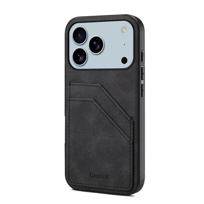 Denior D09 PU Dual Card Slot Back Cover Phone Case, For iPhone 17e / 16e, For iPhone 17 Pro Max, For iPhone 17 Pro, For iPhone 17, For iPhone Air, For iPhone 16 Pro Max, For iPhone 16 Pro, For iPhone 16 Plus, For iPhone 16