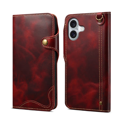 Denior B01 Oil Wax Cowhide Magnetic Button Genuine Leather Case, For iPhone 17e / 16e, For iPhone 16 Pro Max, For iPhone 16 Pro, For iPhone 16 Plus, For iPhone 16