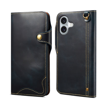 Denior B01 Oil Wax Cowhide Magnetic Button Genuine Leather Case, For iPhone 17e / 16e, For iPhone 16 Pro Max, For iPhone 16 Pro, For iPhone 16 Plus, For iPhone 16