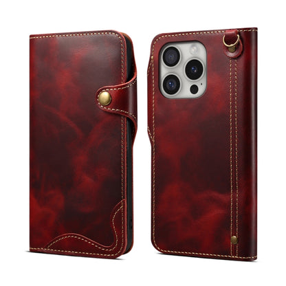 Denior B01 Oil Wax Cowhide Magnetic Button Genuine Leather Case, For iPhone 17e / 16e, For iPhone 16 Pro Max, For iPhone 16 Pro, For iPhone 16 Plus, For iPhone 16
