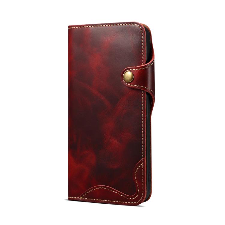 Denior B01 Oil Wax Cowhide Magnetic Button Genuine Leather Case, For iPhone 17e / 16e, For iPhone 16 Pro Max, For iPhone 16 Pro, For iPhone 16 Plus, For iPhone 16