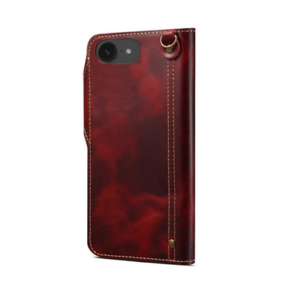Denior B01 Oil Wax Cowhide Magnetic Button Genuine Leather Case, For iPhone 17e / 16e, For iPhone 16 Pro Max, For iPhone 16 Pro, For iPhone 16 Plus, For iPhone 16