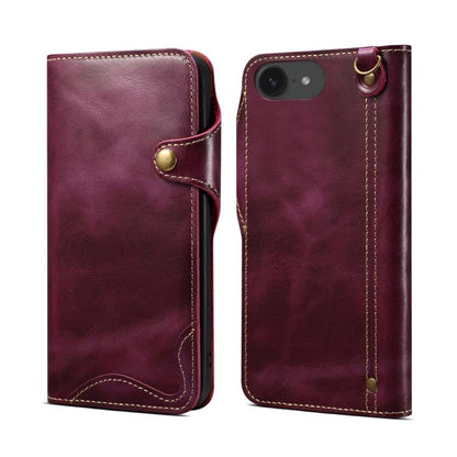 Denior B01 Oil Wax Cowhide Magnetic Button Genuine Leather Case, For iPhone 17e / 16e, For iPhone 16 Pro Max, For iPhone 16 Pro, For iPhone 16 Plus, For iPhone 16