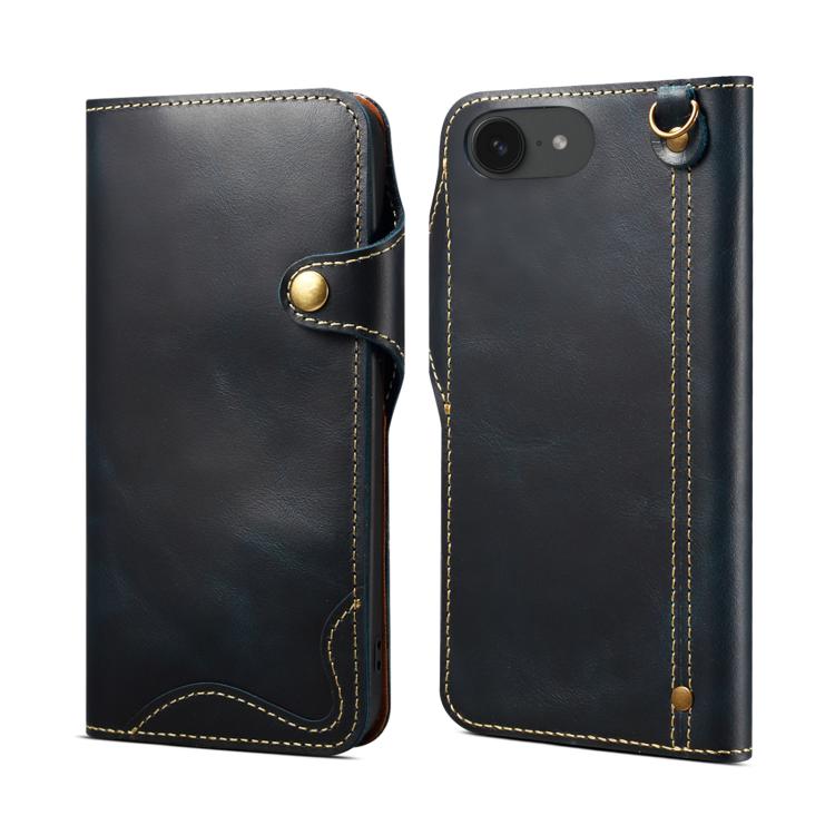 Denior B01 Oil Wax Cowhide Magnetic Button Genuine Leather Case, For iPhone 17e / 16e, For iPhone 16 Pro Max, For iPhone 16 Pro, For iPhone 16 Plus, For iPhone 16