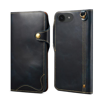 Denior B01 Oil Wax Cowhide Magnetic Button Genuine Leather Case, For iPhone 17e / 16e, For iPhone 16 Pro Max, For iPhone 16 Pro, For iPhone 16 Plus, For iPhone 16