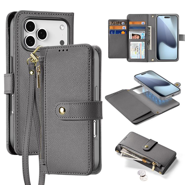 DUX DUCIS Lawa Series 2 in 1 Wallet Zipper Detachable MagSafe Phone Case with Lanyard, For iPhone 18 Pro, For iPhone 18 Pro Max, For iPhone 17e / 16e, For iPhone 17 Pro Max, For iPhone 17 Pro, For iPhone 17, For iPhone Air, For iPhone 16 Pro Max       ...