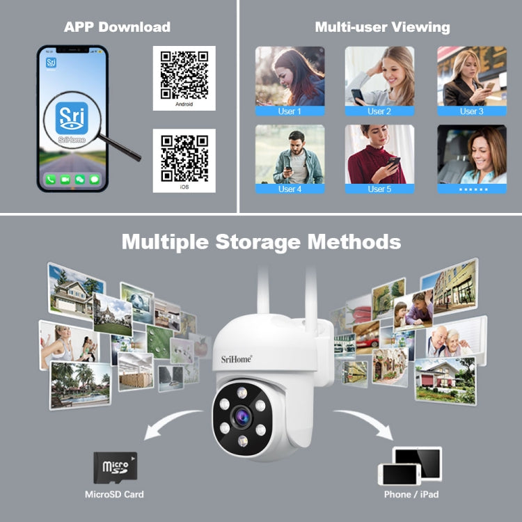 SriHome SH061 2MP 2.4G WiFi AI Humanoid Tracking Infrared Night Vision Camera, EU Plug, US Plug, UK Plug