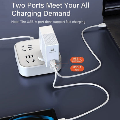 LDNIO A2620C PD3.0 65W USB Power Adapter Travel Charger with Type-C to Type-C Cable, EU Plug, US Plug, UK Plug