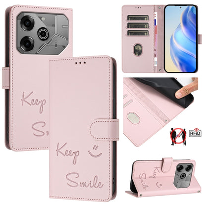 Smile Embossing RFID Leather Phone Case, For Tecno Camon 50 Pro 4G, For Tecno Camon 50 4G, For Tecno Spark Slim 5G, For Tecno Pop 10 / Infinix Smart 10 4G, For Tecno Camon 40 Pro 4G, For Tecno Camon 40 Premier, For Tecno Camon 40 4G                    ...
