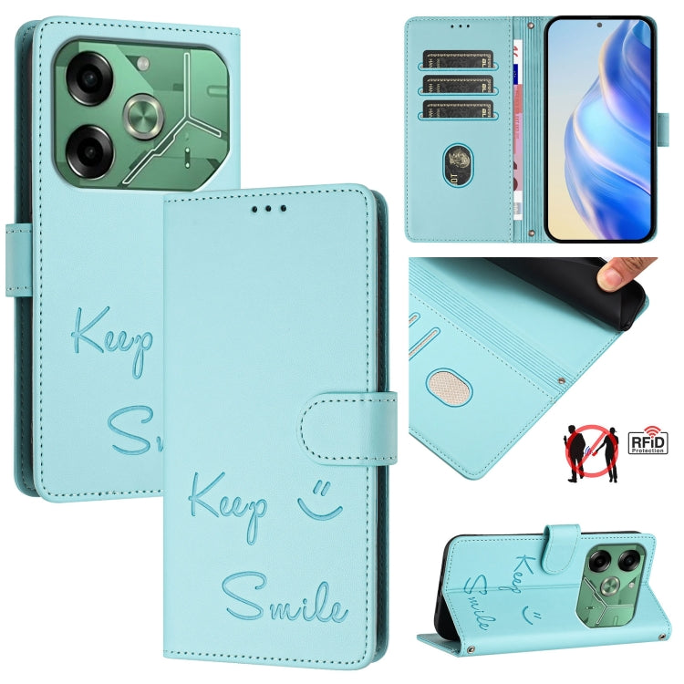 Smile Embossing RFID Leather Phone Case, For Tecno Pova 6 4G, For Tecno Pova 6 Pro / Pova 6 5G, For Tecno Camon 30 Pro 5G, For Tecno Camon 30 5G / 4G, For Tecno Spark 20 Pro+, For Tecno Spark 20 Pro, For Tecno Spark GO 2024 / Spark 20C, For Tecno Spark...