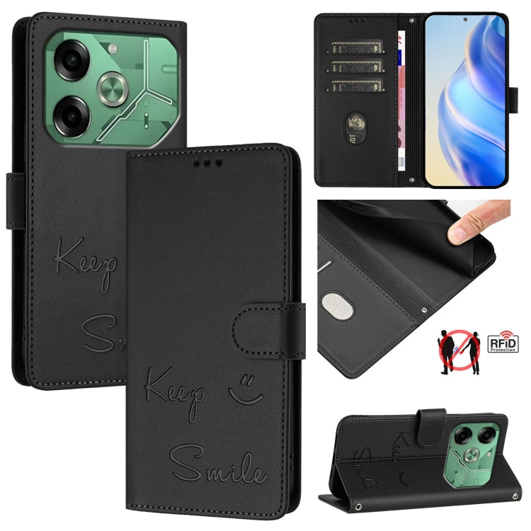 Smile Embossing RFID Leather Phone Case, For Tecno Pova 6 4G, For Tecno Pova 6 Pro / Pova 6 5G, For Tecno Camon 30 Pro 5G, For Tecno Camon 30 5G / 4G, For Tecno Spark 20 Pro+, For Tecno Spark 20 Pro, For Tecno Spark GO 2024 / Spark 20C, For Tecno Spark...