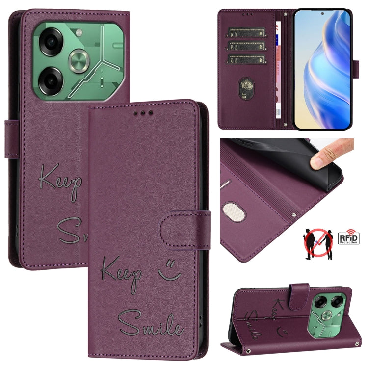 Smile Embossing RFID Leather Phone Case, For Tecno Pova 6 4G, For Tecno Pova 6 Pro / Pova 6 5G, For Tecno Camon 30 Pro 5G, For Tecno Camon 30 5G / 4G, For Tecno Spark 20 Pro+, For Tecno Spark 20 Pro, For Tecno Spark GO 2024 / Spark 20C, For Tecno Spark...