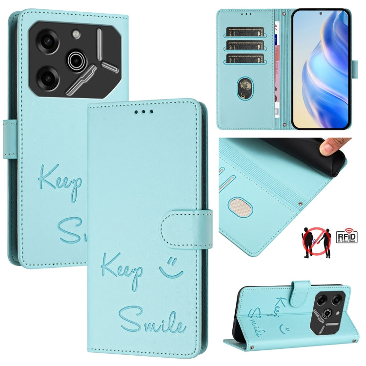 Smile Embossing RFID Leather Phone Case, For Tecno Pova 6 4G, For Tecno Pova 6 Pro / Pova 6 5G, For Tecno Camon 30 Pro 5G, For Tecno Camon 30 5G / 4G, For Tecno Spark 20 Pro+, For Tecno Spark 20 Pro, For Tecno Spark GO 2024 / Spark 20C, For Tecno Spark...