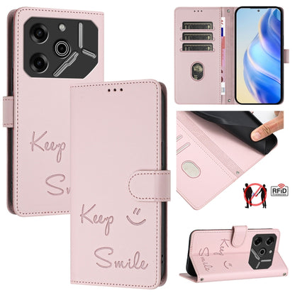 Smile Embossing RFID Leather Phone Case, For Tecno Pova 6 4G, For Tecno Pova 6 Pro / Pova 6 5G, For Tecno Camon 30 Pro 5G, For Tecno Camon 30 5G / 4G, For Tecno Spark 20 Pro+, For Tecno Spark 20 Pro, For Tecno Spark GO 2024 / Spark 20C, For Tecno Spark...