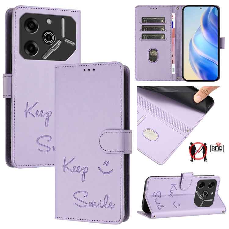 Smile Embossing RFID Leather Phone Case, For Tecno Pova 6 4G, For Tecno Pova 6 Pro / Pova 6 5G, For Tecno Camon 30 Pro 5G, For Tecno Camon 30 5G / 4G, For Tecno Spark 20 Pro+, For Tecno Spark 20 Pro, For Tecno Spark GO 2024 / Spark 20C, For Tecno Spark...