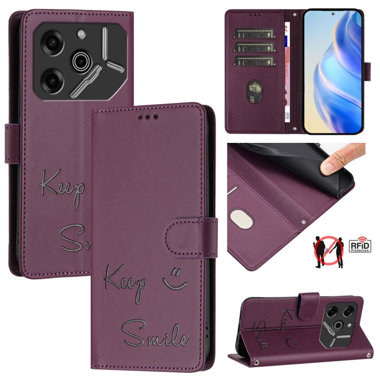 Smile Embossing RFID Leather Phone Case, For Tecno Pova 6 4G, For Tecno Pova 6 Pro / Pova 6 5G, For Tecno Camon 30 Pro 5G, For Tecno Camon 30 5G / 4G, For Tecno Spark 20 Pro+, For Tecno Spark 20 Pro, For Tecno Spark GO 2024 / Spark 20C, For Tecno Spark...