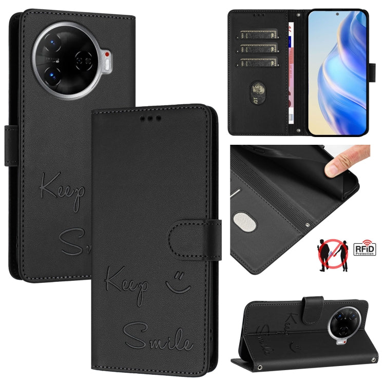 Smile Embossing RFID Leather Phone Case, For Tecno Pova 6 4G, For Tecno Pova 6 Pro / Pova 6 5G, For Tecno Camon 30 Pro 5G, For Tecno Camon 30 5G / 4G, For Tecno Spark 20 Pro+, For Tecno Spark 20 Pro, For Tecno Spark GO 2024 / Spark 20C, For Tecno Spark...