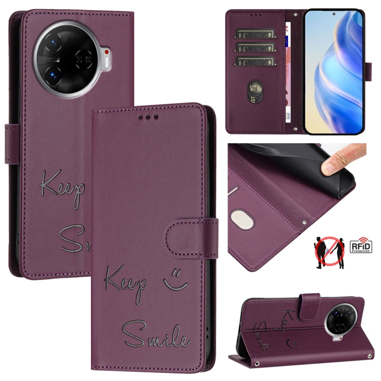 Smile Embossing RFID Leather Phone Case, For Tecno Pova 6 4G, For Tecno Pova 6 Pro / Pova 6 5G, For Tecno Camon 30 Pro 5G, For Tecno Camon 30 5G / 4G, For Tecno Spark 20 Pro+, For Tecno Spark 20 Pro, For Tecno Spark GO 2024 / Spark 20C, For Tecno Spark...