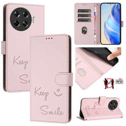 Smile Embossing RFID Leather Phone Case, For Tecno Pova 6 4G, For Tecno Pova 6 Pro / Pova 6 5G, For Tecno Camon 30 Pro 5G, For Tecno Camon 30 5G / 4G, For Tecno Spark 20 Pro+, For Tecno Spark 20 Pro, For Tecno Spark GO 2024 / Spark 20C, For Tecno Spark...