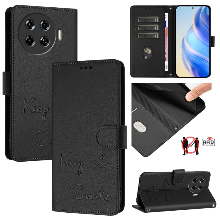 Smile Embossing RFID Leather Phone Case, For Tecno Pova 6 4G, For Tecno Pova 6 Pro / Pova 6 5G, For Tecno Camon 30 Pro 5G, For Tecno Camon 30 5G / 4G, For Tecno Spark 20 Pro+, For Tecno Spark 20 Pro, For Tecno Spark GO 2024 / Spark 20C, For Tecno Spark...