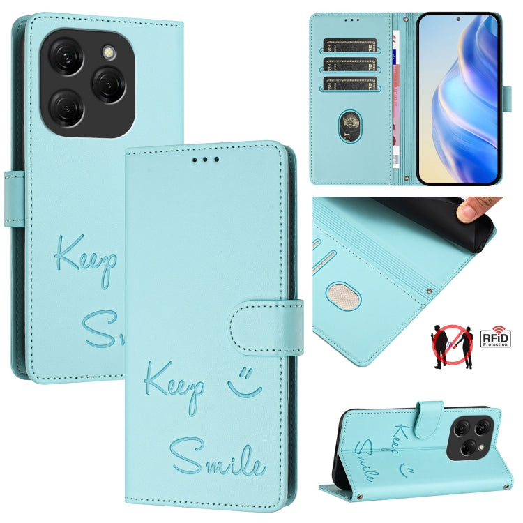 Smile Embossing RFID Leather Phone Case, For Tecno Pova 6 4G, For Tecno Pova 6 Pro / Pova 6 5G, For Tecno Camon 30 Pro 5G, For Tecno Camon 30 5G / 4G, For Tecno Spark 20 Pro+, For Tecno Spark 20 Pro, For Tecno Spark GO 2024 / Spark 20C, For Tecno Spark...
