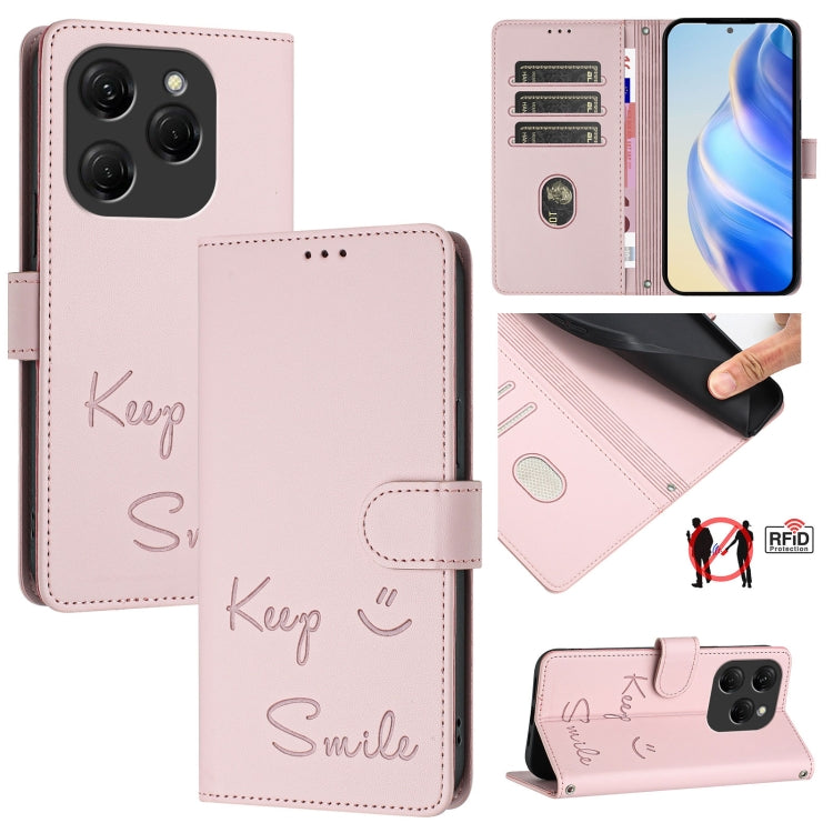 Smile Embossing RFID Leather Phone Case, For Tecno Pova 6 4G, For Tecno Pova 6 Pro / Pova 6 5G, For Tecno Camon 30 Pro 5G, For Tecno Camon 30 5G / 4G, For Tecno Spark 20 Pro+, For Tecno Spark 20 Pro, For Tecno Spark GO 2024 / Spark 20C, For Tecno Spark...