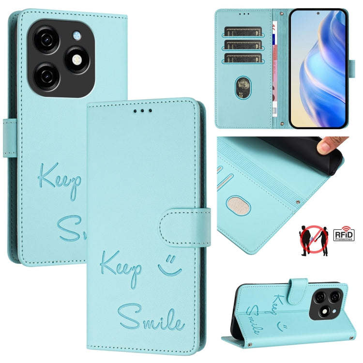 Smile Embossing RFID Leather Phone Case, For Tecno Pova 6 4G, For Tecno Pova 6 Pro / Pova 6 5G, For Tecno Camon 30 Pro 5G, For Tecno Camon 30 5G / 4G, For Tecno Spark 20 Pro+, For Tecno Spark 20 Pro, For Tecno Spark GO 2024 / Spark 20C, For Tecno Spark...