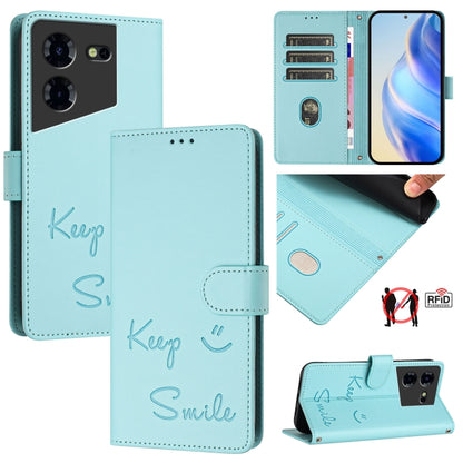 Smile Embossing RFID Leather Phone Case, For Tecno Pova 6 4G, For Tecno Pova 6 Pro / Pova 6 5G, For Tecno Camon 30 Pro 5G, For Tecno Camon 30 5G / 4G, For Tecno Spark 20 Pro+, For Tecno Spark 20 Pro, For Tecno Spark GO 2024 / Spark 20C, For Tecno Spark...