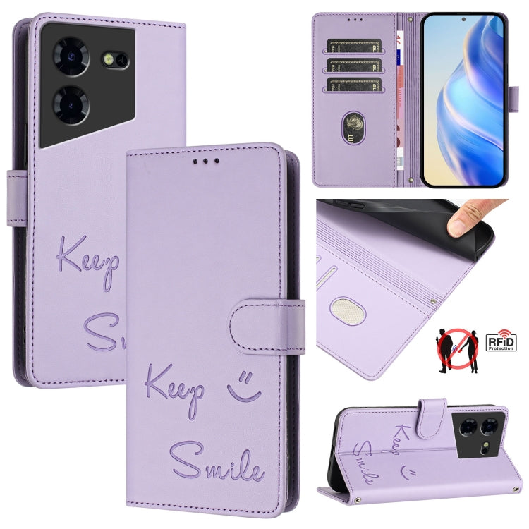 Smile Embossing RFID Leather Phone Case, For Tecno Pova 6 4G, For Tecno Pova 6 Pro / Pova 6 5G, For Tecno Camon 30 Pro 5G, For Tecno Camon 30 5G / 4G, For Tecno Spark 20 Pro+, For Tecno Spark 20 Pro, For Tecno Spark GO 2024 / Spark 20C, For Tecno Spark...