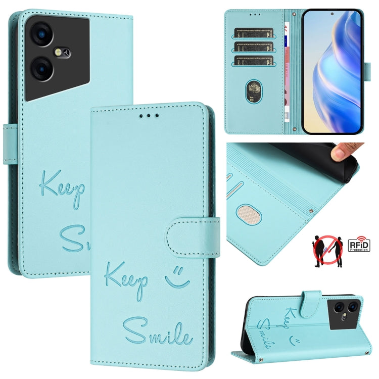 Smile Embossing RFID Leather Phone Case, For Tecno Pova 6 4G, For Tecno Pova 6 Pro / Pova 6 5G, For Tecno Camon 30 Pro 5G, For Tecno Camon 30 5G / 4G, For Tecno Spark 20 Pro+, For Tecno Spark 20 Pro, For Tecno Spark GO 2024 / Spark 20C, For Tecno Spark...