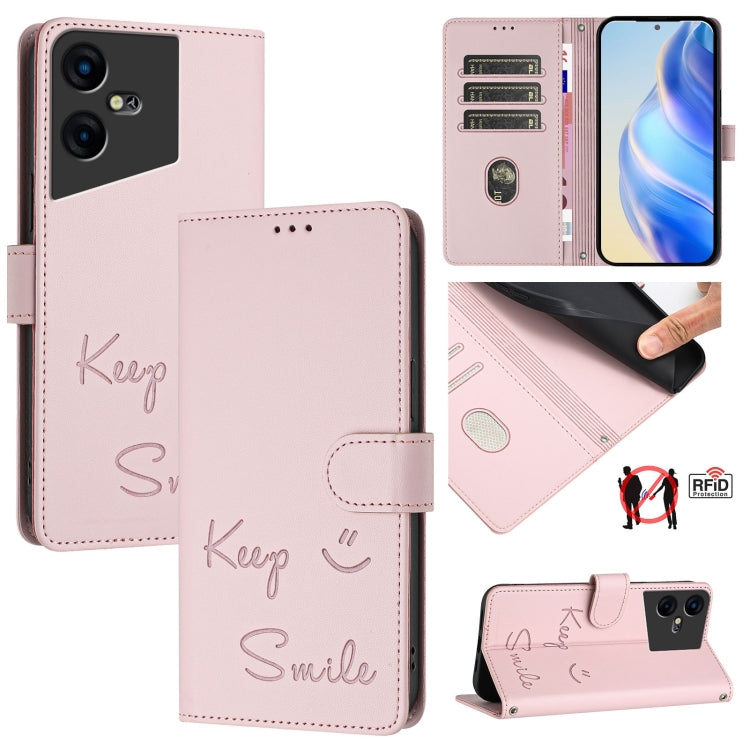 Smile Embossing RFID Leather Phone Case, For Tecno Pova 6 4G, For Tecno Pova 6 Pro / Pova 6 5G, For Tecno Camon 30 Pro 5G, For Tecno Camon 30 5G / 4G, For Tecno Spark 20 Pro+, For Tecno Spark 20 Pro, For Tecno Spark GO 2024 / Spark 20C, For Tecno Spark...