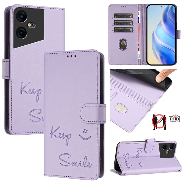 Smile Embossing RFID Leather Phone Case, For Tecno Pova 6 4G, For Tecno Pova 6 Pro / Pova 6 5G, For Tecno Camon 30 Pro 5G, For Tecno Camon 30 5G / 4G, For Tecno Spark 20 Pro+, For Tecno Spark 20 Pro, For Tecno Spark GO 2024 / Spark 20C, For Tecno Spark...