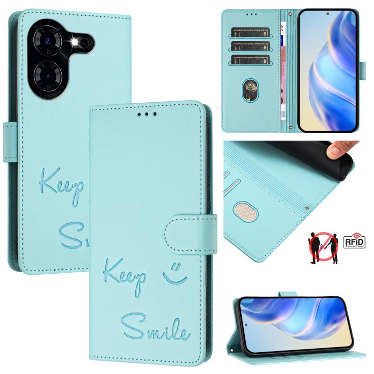 Smile Embossing RFID Leather Phone Case, For Tecno Pova 6 4G, For Tecno Pova 6 Pro / Pova 6 5G, For Tecno Camon 30 Pro 5G, For Tecno Camon 30 5G / 4G, For Tecno Spark 20 Pro+, For Tecno Spark 20 Pro, For Tecno Spark GO 2024 / Spark 20C, For Tecno Spark...