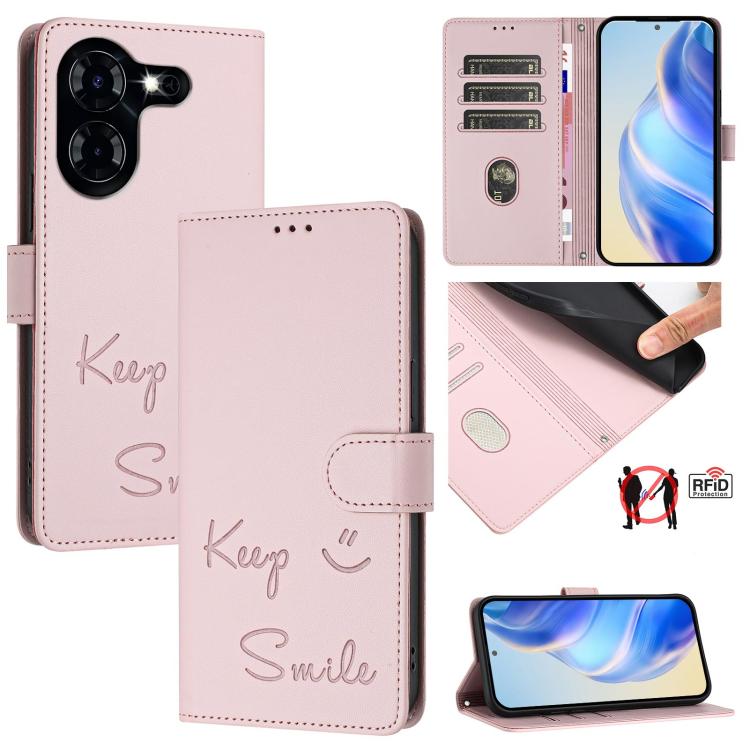Smile Embossing RFID Leather Phone Case, For Tecno Pova 6 4G, For Tecno Pova 6 Pro / Pova 6 5G, For Tecno Camon 30 Pro 5G, For Tecno Camon 30 5G / 4G, For Tecno Spark 20 Pro+, For Tecno Spark 20 Pro, For Tecno Spark GO 2024 / Spark 20C, For Tecno Spark...