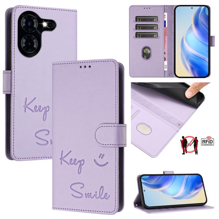 Smile Embossing RFID Leather Phone Case, For Tecno Pova 6 4G, For Tecno Pova 6 Pro / Pova 6 5G, For Tecno Camon 30 Pro 5G, For Tecno Camon 30 5G / 4G, For Tecno Spark 20 Pro+, For Tecno Spark 20 Pro, For Tecno Spark GO 2024 / Spark 20C, For Tecno Spark...