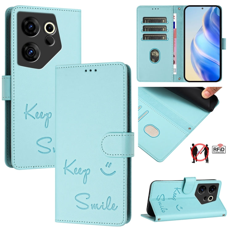 Smile Embossing RFID Leather Phone Case, For Tecno Pova 6 4G, For Tecno Pova 6 Pro / Pova 6 5G, For Tecno Camon 30 Pro 5G, For Tecno Camon 30 5G / 4G, For Tecno Spark 20 Pro+, For Tecno Spark 20 Pro, For Tecno Spark GO 2024 / Spark 20C, For Tecno Spark...