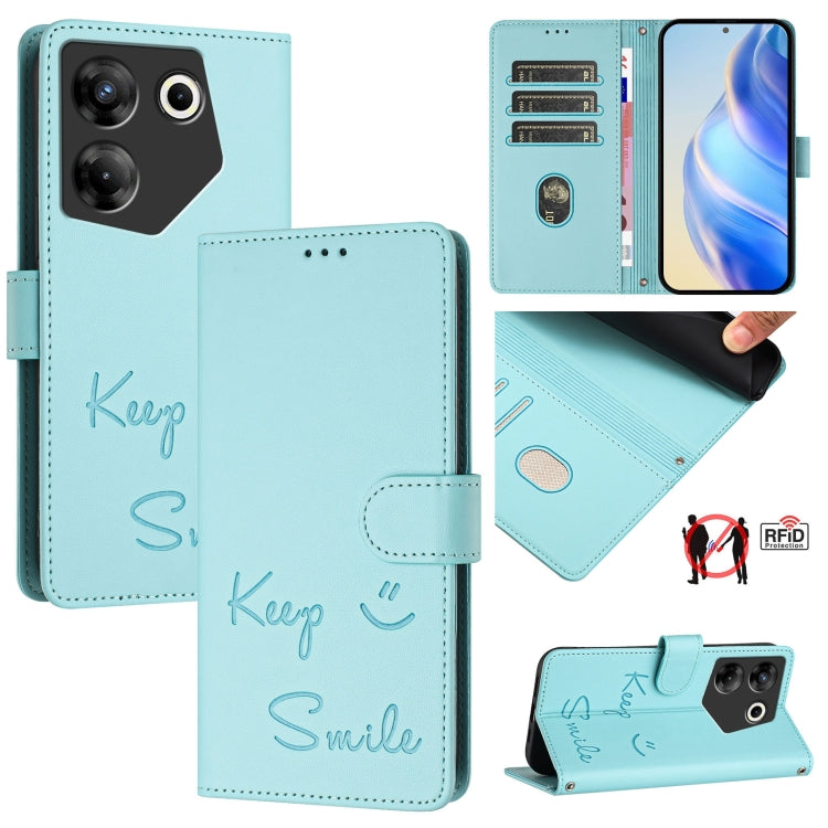 Smile Embossing RFID Leather Phone Case, For Tecno Pova 6 4G, For Tecno Pova 6 Pro / Pova 6 5G, For Tecno Camon 30 Pro 5G, For Tecno Camon 30 5G / 4G, For Tecno Spark 20 Pro+, For Tecno Spark 20 Pro, For Tecno Spark GO 2024 / Spark 20C, For Tecno Spark...